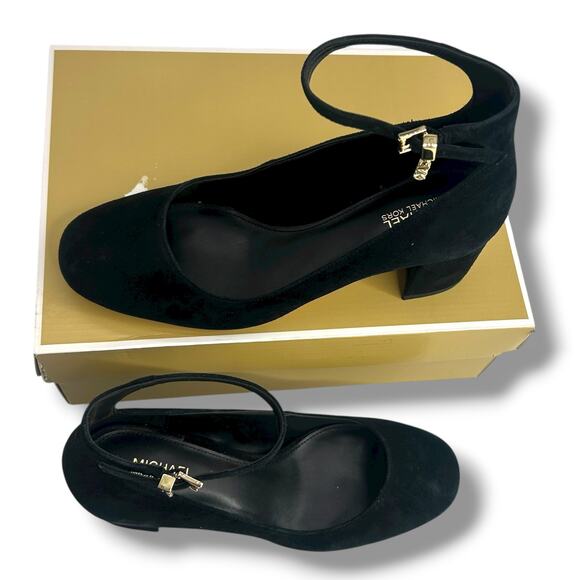 NEW Michael Kors Perla Flex Singback Pumps Size 6.5 Black Suede Ankle Strap Heel - Picture 3 of 11